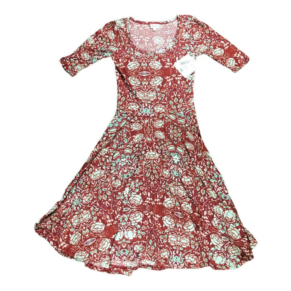 LuLaRoe Womens Nicole Dress Fit Flare Knee Length